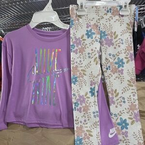 Nike Kids Purple Top and Floral Leggings Set